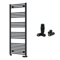 Reina Capo Flat Black Bathroom Heated Towel Rail 1600 x 600mm with Dual Fuel TRV Valves - Stylish Mild Steel Ladder Radiator