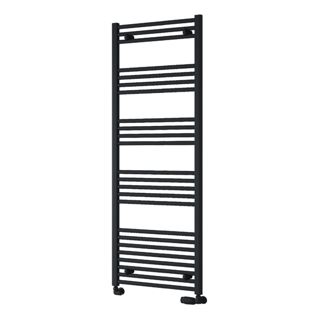 Reina Capo Flat Black Bathroom Heated Towel Rail 1600 x 600mm with Dual Fuel TRV Valves - Stylish Mild Steel Ladder Radiator