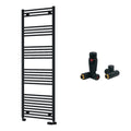 Reina Capo Flat Black Bathroom Heated Towel Rail 1800 x 500mm with Dual Fuel TRV Valves - Stylish Mild Steel Ladder Radiator