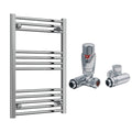 Reina Capo Flat Chrome Bathroom Heated Towel Rail 800 x 400mm with Dual Fuel TRV Valves - Stylish Mild Steel Ladder Radiator