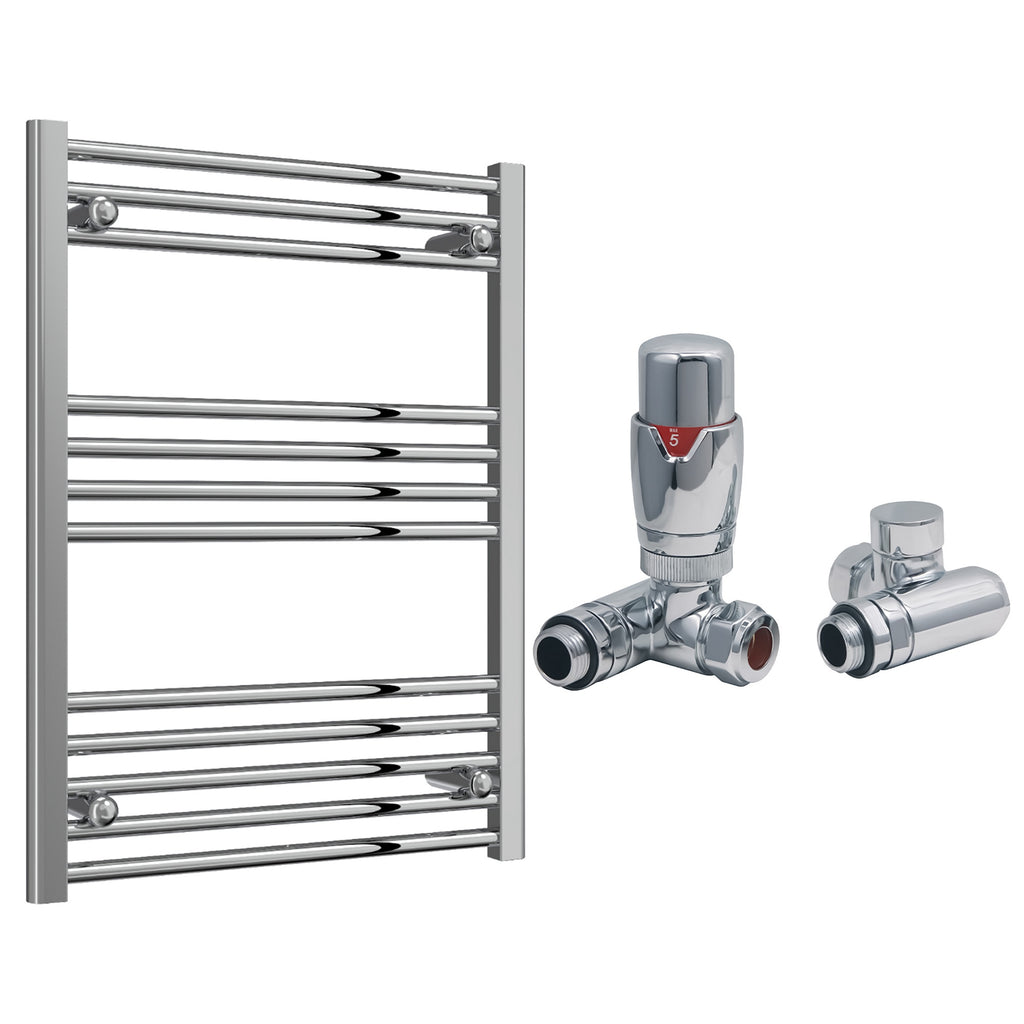 Reina Capo Flat Chrome Bathroom Heated Towel Rail 800 x 600mm with Dual Fuel TRV Valves - Stylish Mild Steel Ladder Radiator