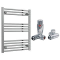Reina Capo Flat Chrome Bathroom Heated Towel Rail 800 x 600mm with Dual Fuel TRV Valves - Stylish Mild Steel Ladder Radiator