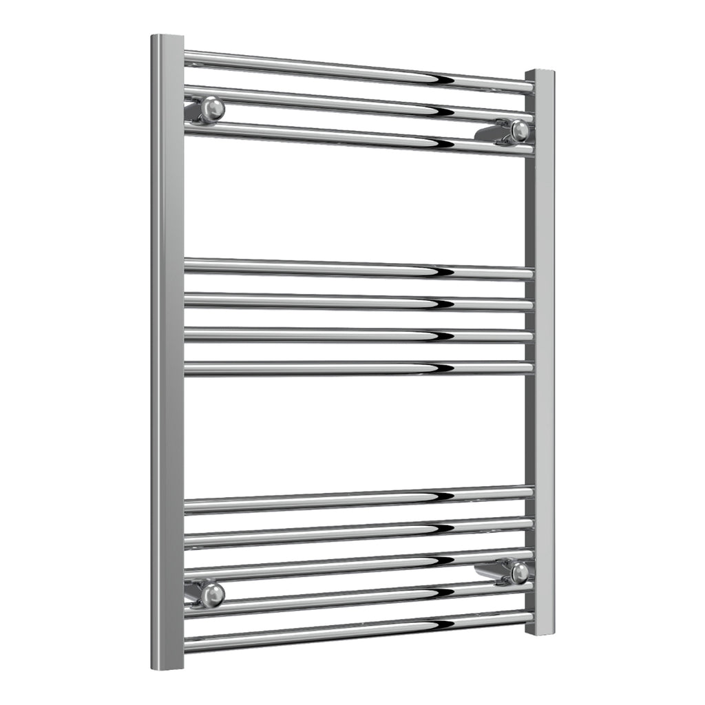Reina Capo Flat Chrome Bathroom Heated Towel Rail 800 x 600mm with Dual Fuel TRV Valves - Stylish Mild Steel Ladder Radiator