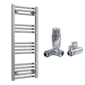 Reina Capo Flat Chrome Bathroom Heated Towel Rail 1000 x 400mm with Dual Fuel TRV Valves - Stylish Mild Steel Ladder Radiator