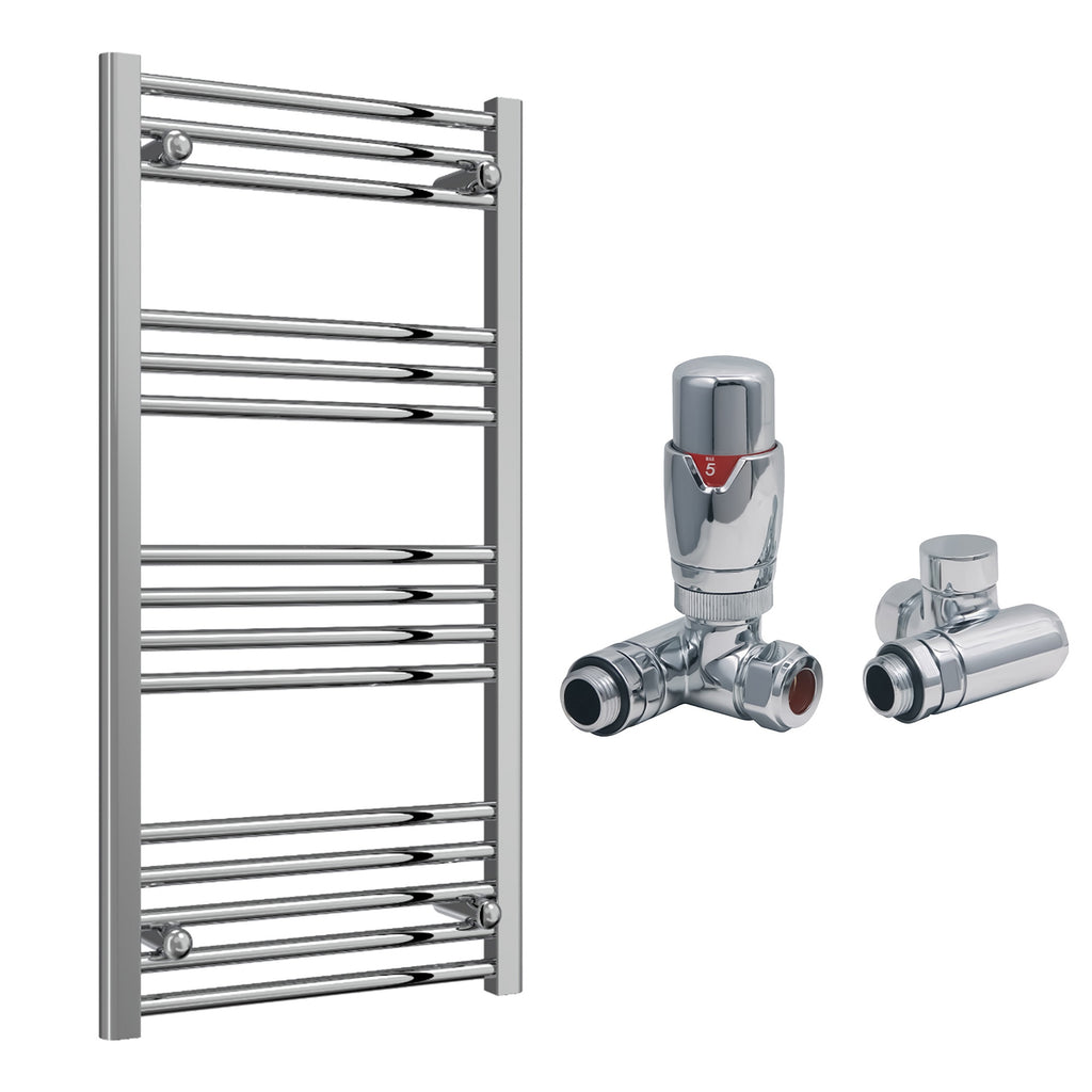 Reina Capo Flat Chrome Bathroom Heated Towel Rail 1000 x 500mm with Dual Fuel TRV Valves - Stylish Mild Steel Ladder Radiator