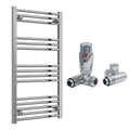 Reina Capo Flat Chrome Bathroom Heated Towel Rail 1000 x 500mm with Dual Fuel TRV Valves - Stylish Mild Steel Ladder Radiator