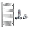 Reina Capo Flat Chrome Bathroom Heated Towel Rail 1000 x 600mm with Dual Fuel TRV Valves - Stylish Mild Steel Ladder Radiator