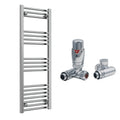 Reina Capo Flat Chrome Bathroom Heated Towel Rail 1200 x 400mm with Dual Fuel TRV Valves - Stylish Mild Steel Ladder Radiator