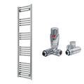 Reina Capo Flat Chrome Bathroom Heated Towel Rail 1600 x 400mm with Dual Fuel TRV Valves - Stylish Mild Steel Ladder Radiator