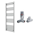 Reina Capo Flat Chrome Bathroom Heated Towel Rail 1600 x 600mm with Dual Fuel TRV Valves - Stylish Mild Steel Ladder Radiator