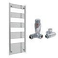 Reina Capo Flat Chrome Bathroom Heated Towel Rail 1800 x 600mm with Dual Fuel TRV Valves - Stylish Mild Steel Ladder Radiator