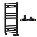 Reina Capo Flat Black Bathroom Heated Towel Rail 800 x 400mm with Dual Fuel Manual Valves - Stylish Mild Steel Ladder Radiator