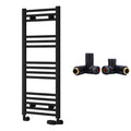 Reina Capo Flat Black Bathroom Heated Towel Rail 1000 x 400mm with Dual Fuel Manual Valves - Stylish Mild Steel Ladder Radiator