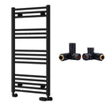 Reina Capo Flat Black Bathroom Heated Towel Rail 1000 x 500mm with Dual Fuel Manual Valves - Stylish Mild Steel Ladder Radiator