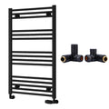 Reina Capo Flat Black Bathroom Heated Towel Rail 1000 x 600mm with Dual Fuel Manual Valves - Stylish Mild Steel Ladder Radiator