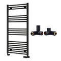 Reina Capo Flat Black Bathroom Heated Towel Rail 1200 x 600mm with Dual Fuel Manual Valves - Stylish Mild Steel Ladder Radiator