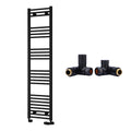 Reina Capo Flat Black Bathroom Heated Towel Rail 1600 x 400mm with Dual Fuel Manual Valves - Stylish Mild Steel Ladder Radiator
