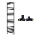 Reina Capo Flat Black Bathroom Heated Towel Rail 1600 x 500mm with Dual Fuel Manual Valves - Stylish Mild Steel Ladder Radiator