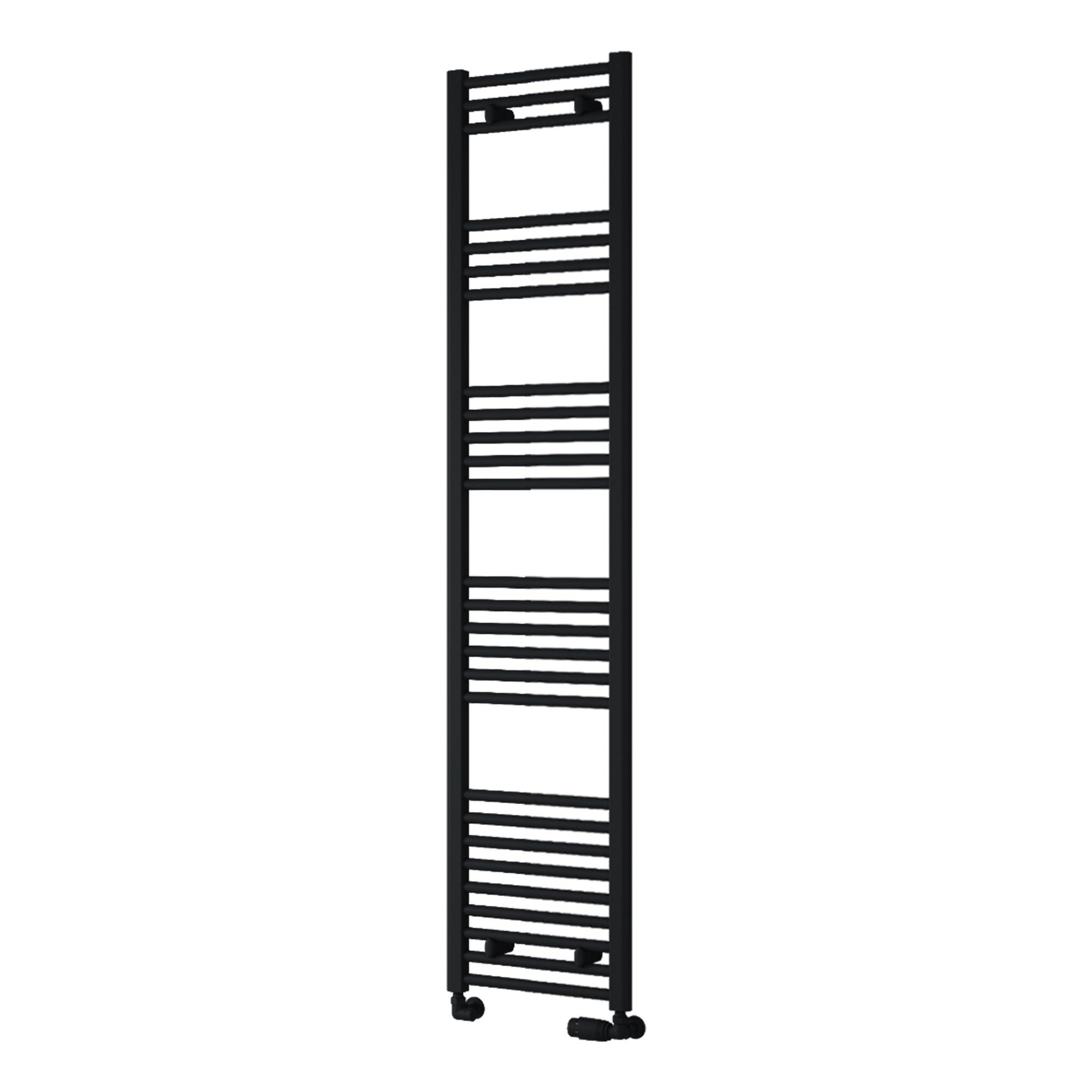 Reina Capo Flat Black Bathroom Heated Towel Rail 1800 x 400mm with Dual Fuel Manual Valves - Stylish Mild Steel Ladder Radiator
