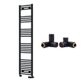 Reina Capo Flat Black Bathroom Heated Towel Rail 1800 x 500mm with Dual Fuel Manual Valves - Stylish Mild Steel Ladder Radiator