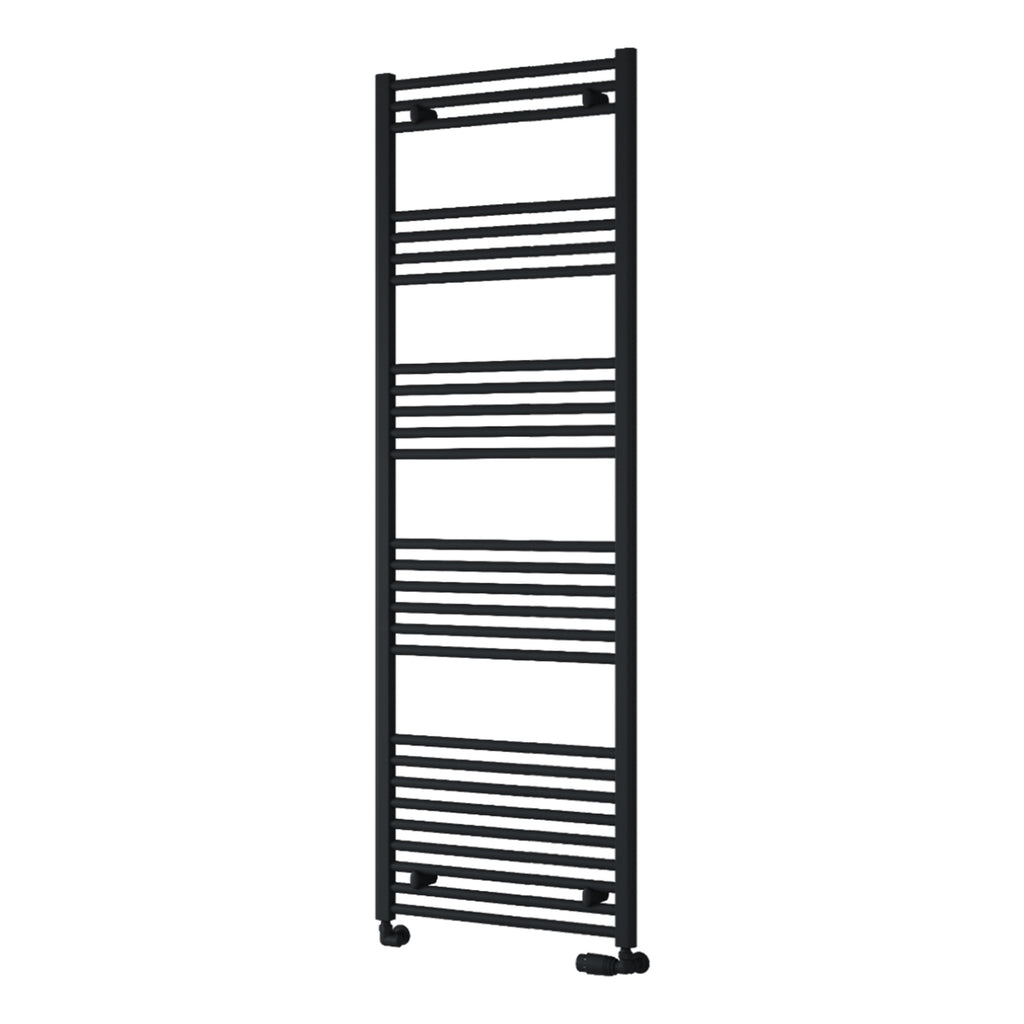 Reina Capo Flat Black Bathroom Heated Towel Rail 1800 x 500mm with Dual Fuel Manual Valves - Stylish Mild Steel Ladder Radiator