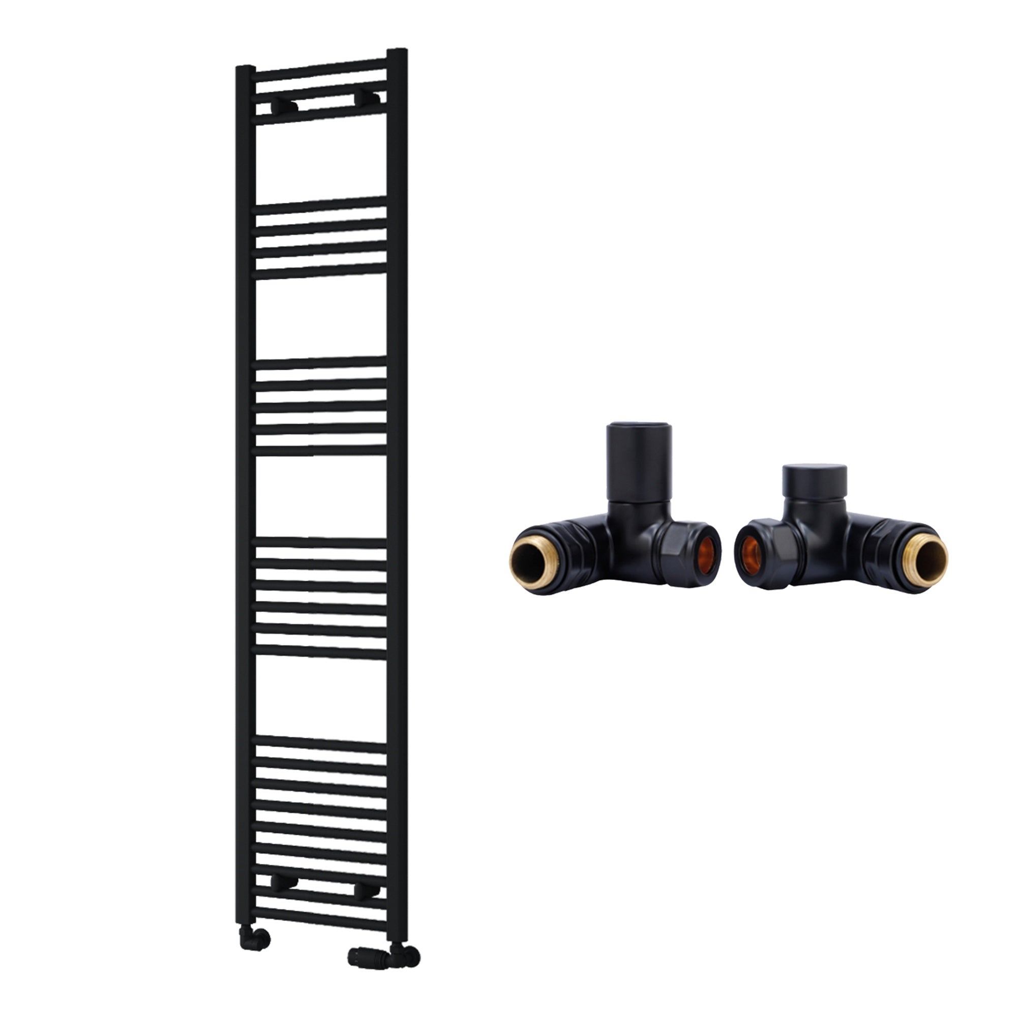 Reina Capo Flat Black Bathroom Heated Towel Rail 1800 x 600mm with Dual Fuel Manual Valves - Stylish Mild Steel Ladder Radiator