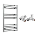 Reina Capo Flat Chrome Bathroom Heated Towel Rail 800 x 400mm with Dual Fuel Manual Valves - Stylish Mild Steel Ladder Radiator