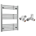 Reina Capo Flat Chrome Bathroom Heated Towel Rail 800 x 600mm with Dual Fuel Manual Valves - Stylish Mild Steel Ladder Radiator