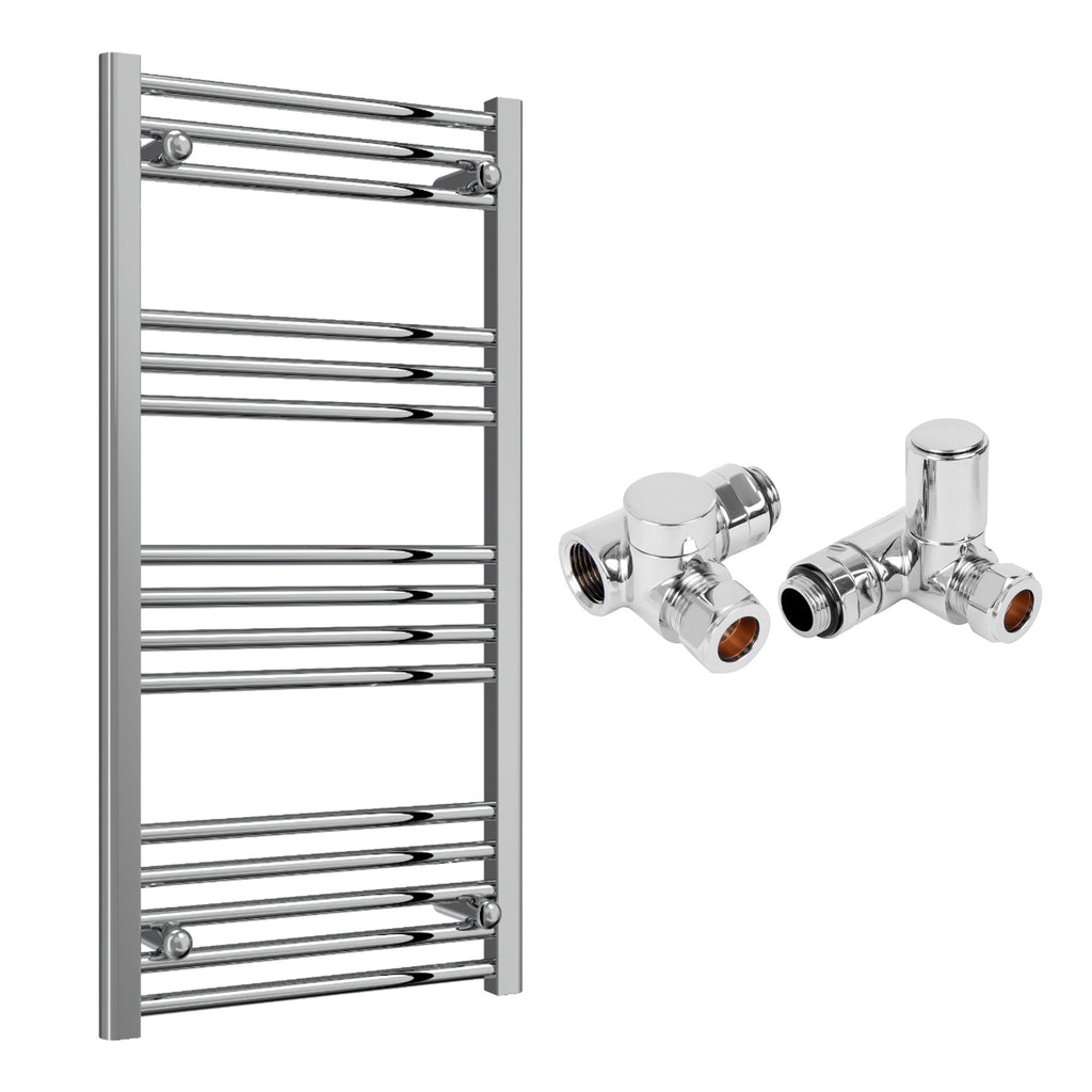 Reina Capo Flat Chrome Bathroom Heated Towel Rail 1000 x 500mm with Dual Fuel Manual Valves - Stylish Mild Steel Ladder Radiator