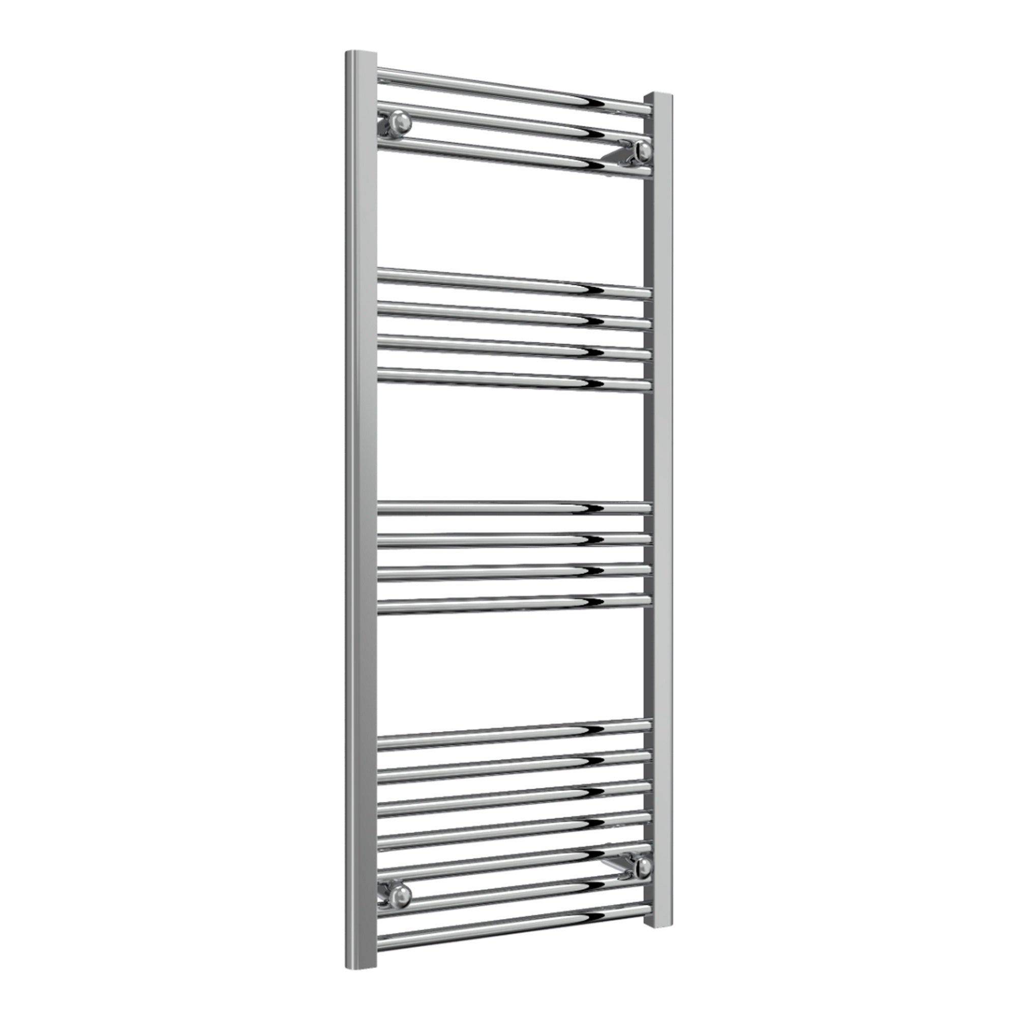 Reina Capo Flat Chrome Bathroom Heated Towel Rail 1200 x 500mm with Dual Fuel Manual Valves - Stylish Mild Steel Ladder Radiator