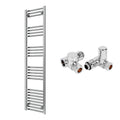 Reina Capo Flat Chrome Bathroom Heated Towel Rail 1600 x 400mm with Dual Fuel Manual Valves - Stylish Mild Steel Ladder Radiator