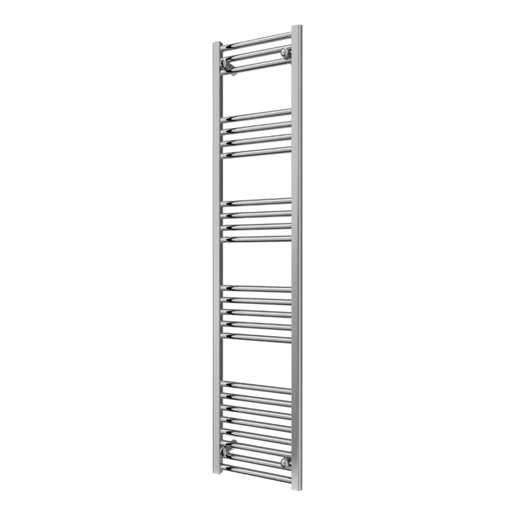 Reina Capo Flat Chrome Bathroom Heated Towel Rail 1600 x 400mm with Dual Fuel Manual Valves - Stylish Mild Steel Ladder Radiator