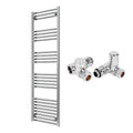 Reina Capo Flat Chrome Bathroom Heated Towel Rail 1600 x 500mm with Dual Fuel Manual Valves - Stylish Mild Steel Ladder Radiator