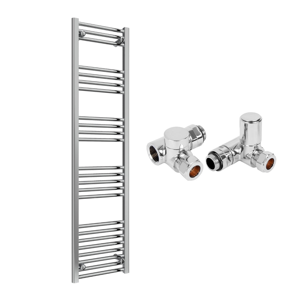 Reina Capo Flat Chrome Bathroom Heated Towel Rail 1800 x 400mm with Dual Fuel Manual Valves - Stylish Mild Steel Ladder Radiator