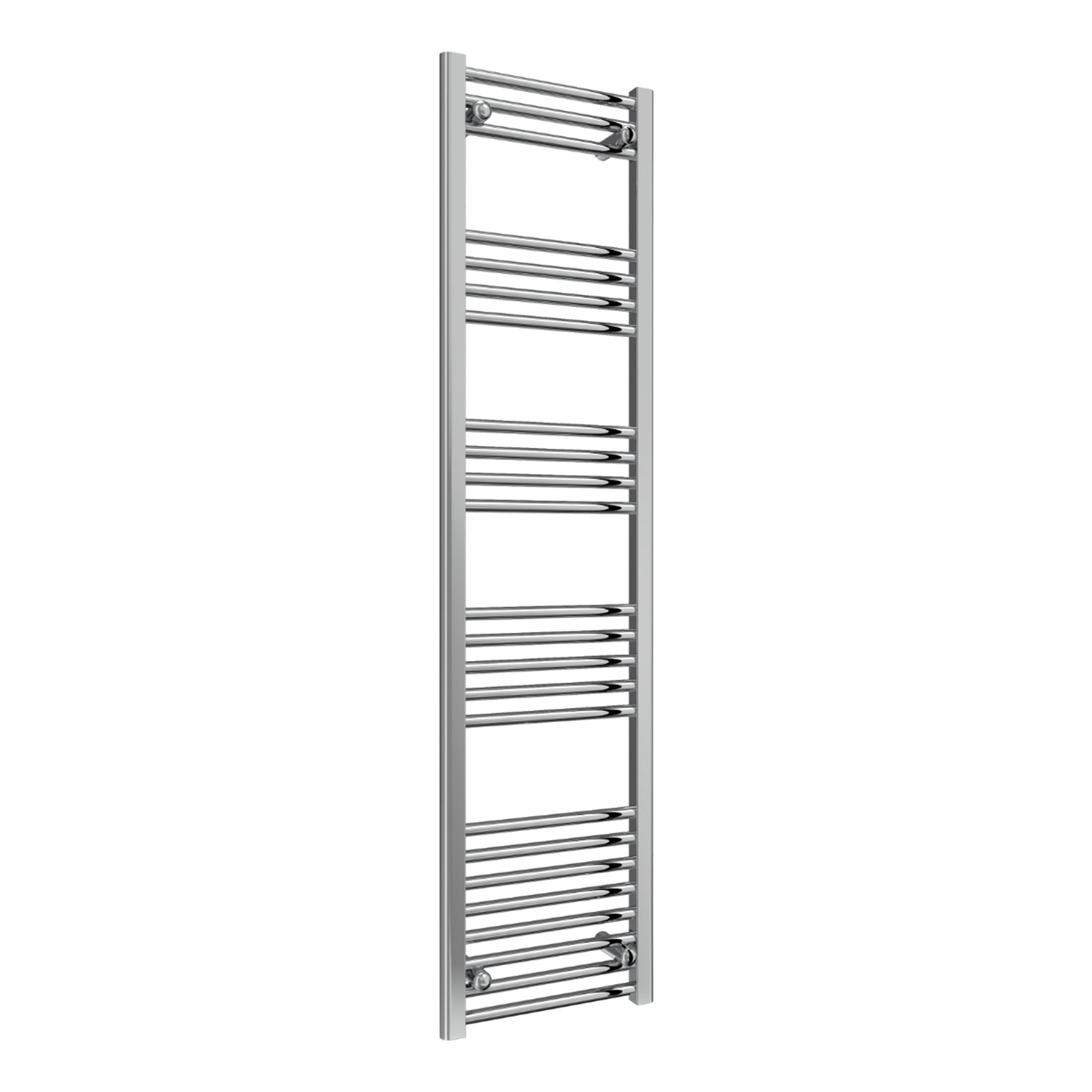 Reina Capo Flat Chrome Bathroom Heated Towel Rail 1800 x 400mm with Dual Fuel Manual Valves - Stylish Mild Steel Ladder Radiator
