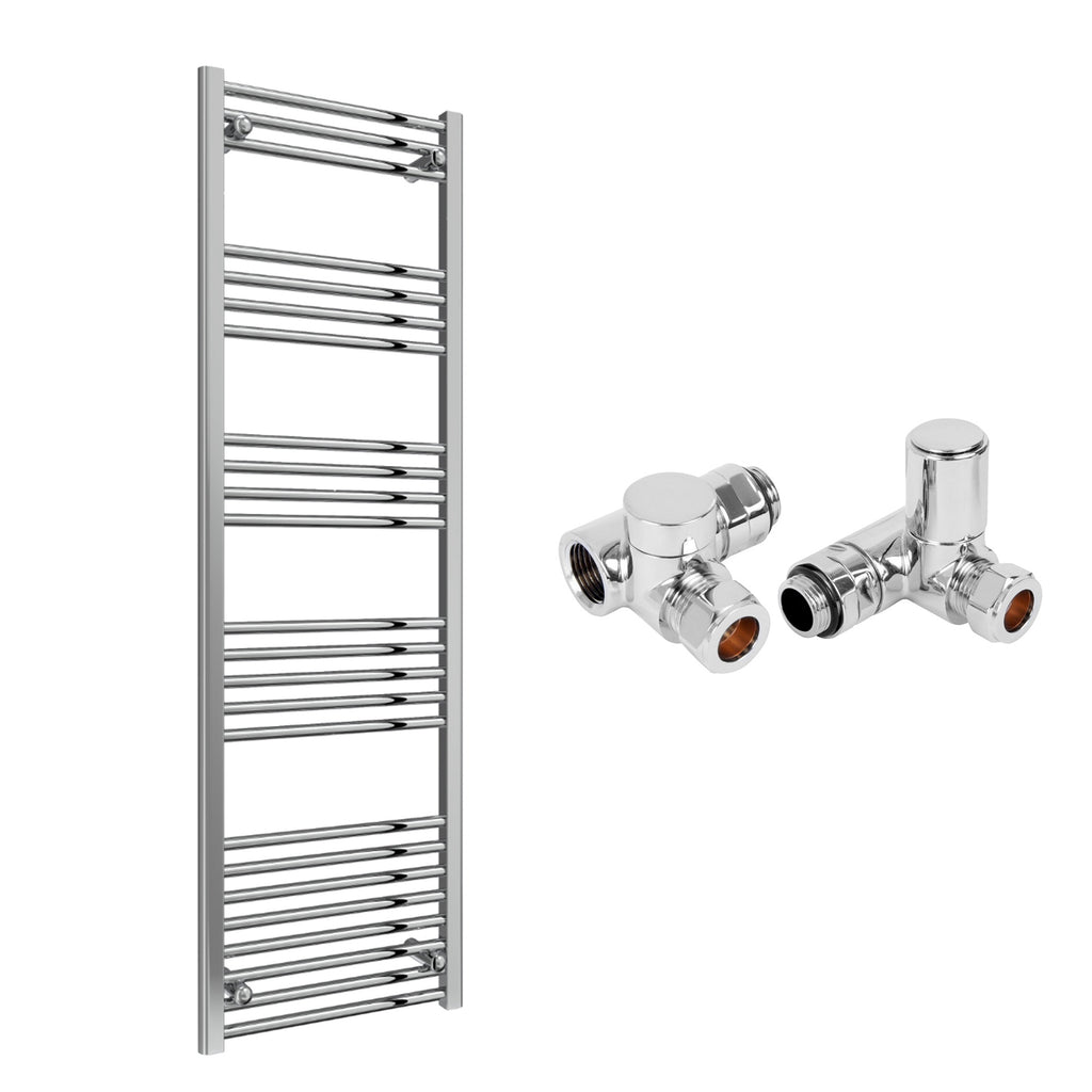 Reina Capo Flat Chrome Bathroom Heated Towel Rail 1800 x 500mm with Dual Fuel Manual Valves - Stylish Mild Steel Ladder Radiator