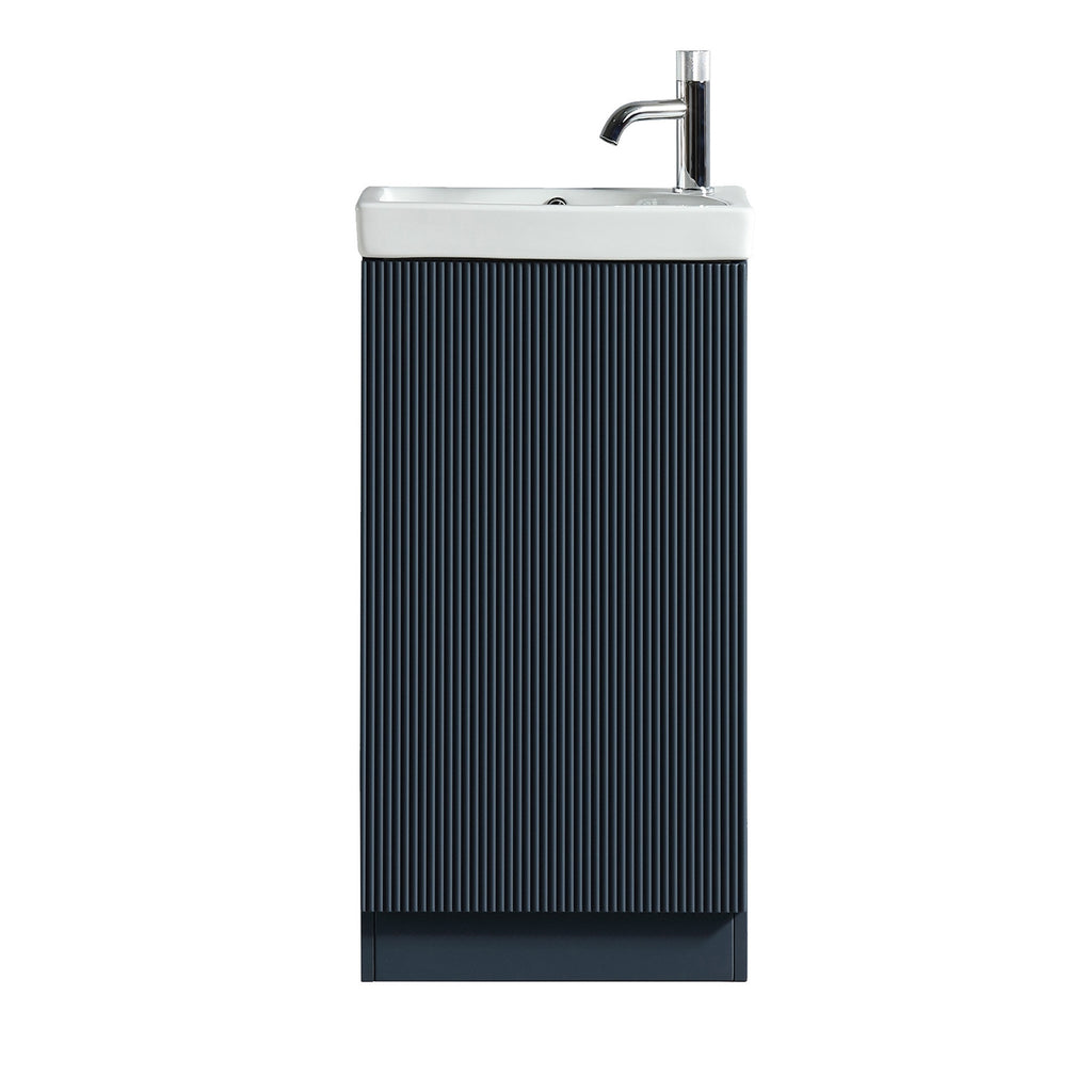 Fluted Mini Cloakroom Vanity Unit with Basin Floor Standing Soft Close Door Integrated Storage - Midnight Shadow