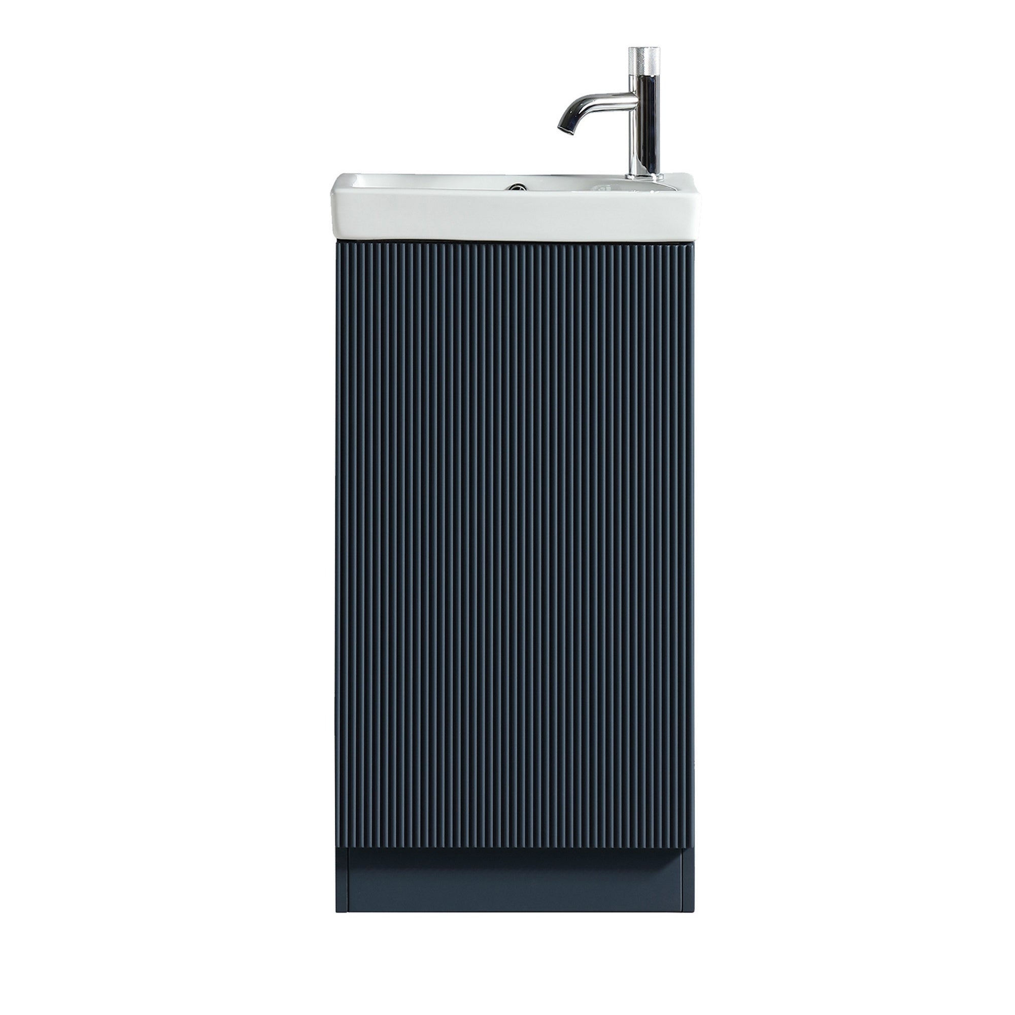 Fluted Mini Cloakroom Vanity Unit with Basin Floor Standing Soft Close Door Integrated Storage - Midnight Shadow