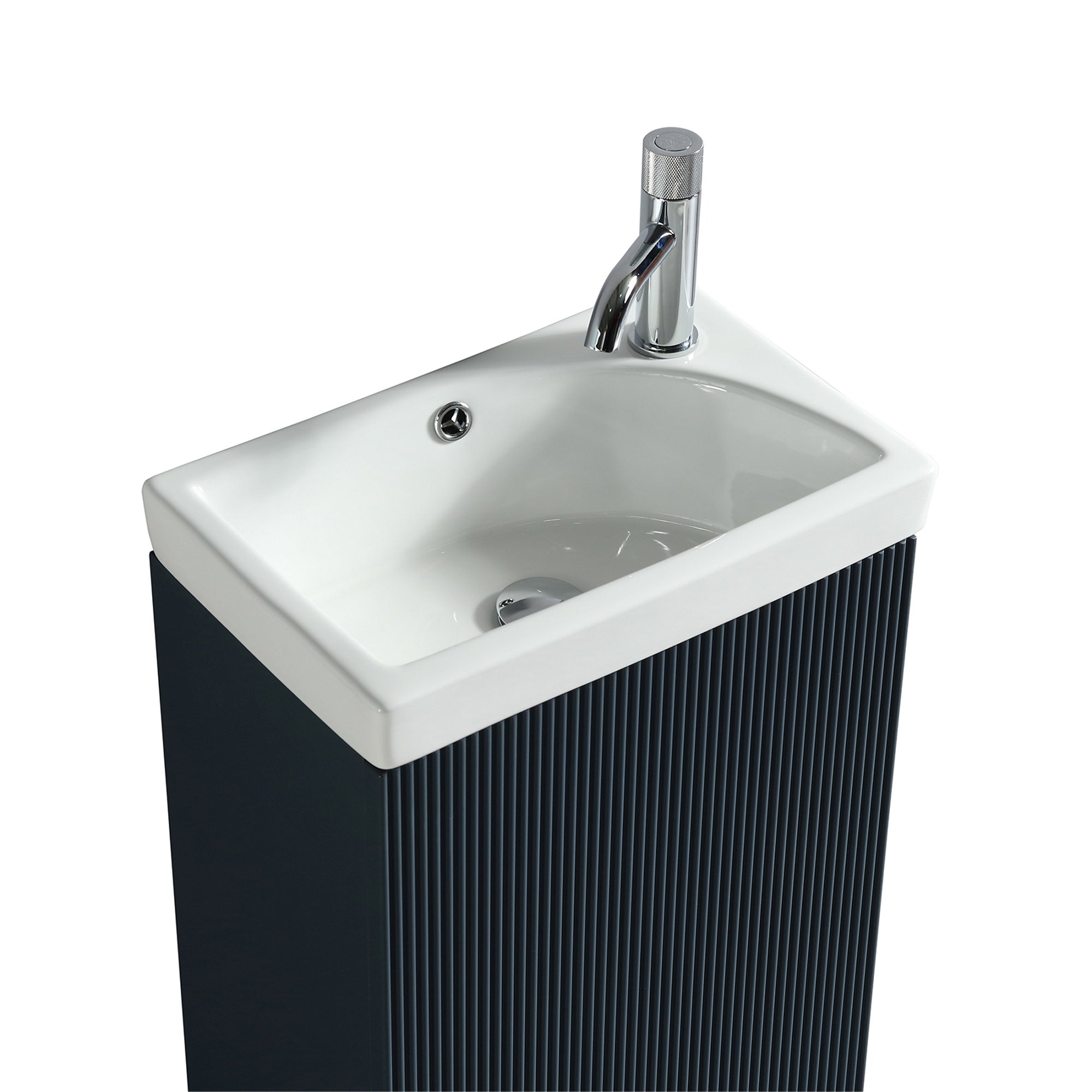 Fluted Mini Cloakroom Vanity Unit with Basin Floor Standing Soft Close Door Integrated Storage - Midnight Shadow