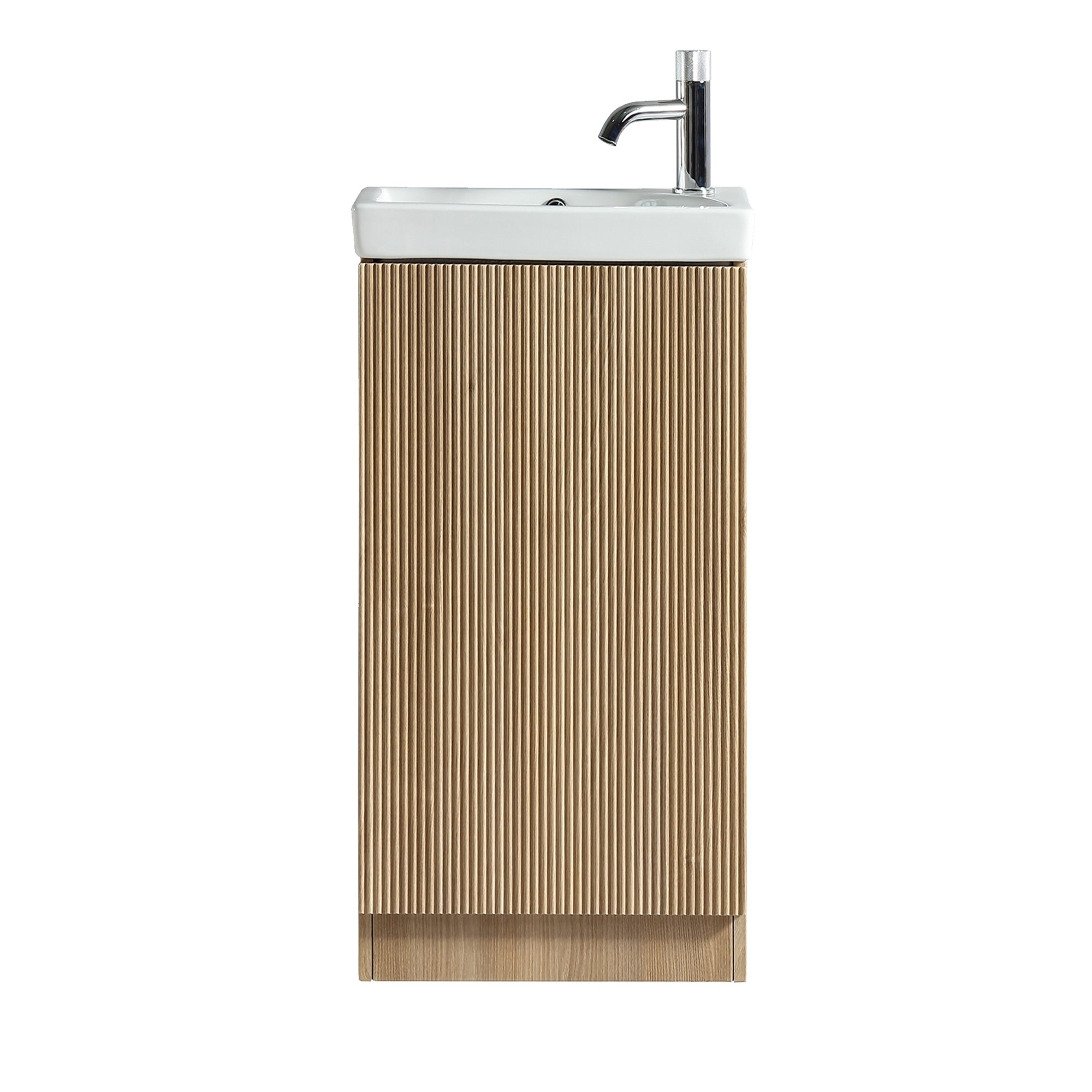 Fluted Mini Cloakroom Vanity Unit with Basin Floor Standing Soft Close Door Integrated Storage - Country Oak