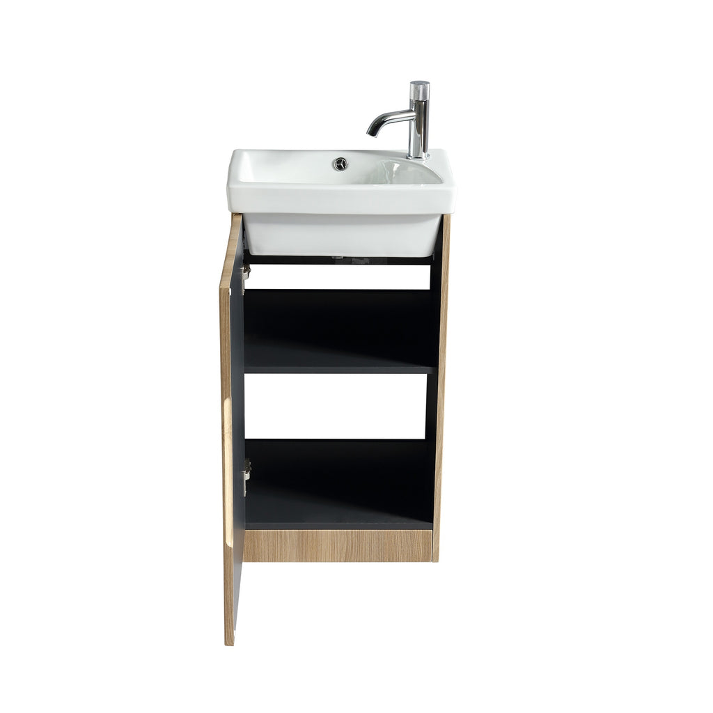 Fluted Mini Cloakroom Vanity Unit with Basin Floor Standing Soft Close Door Integrated Storage - Country Oak