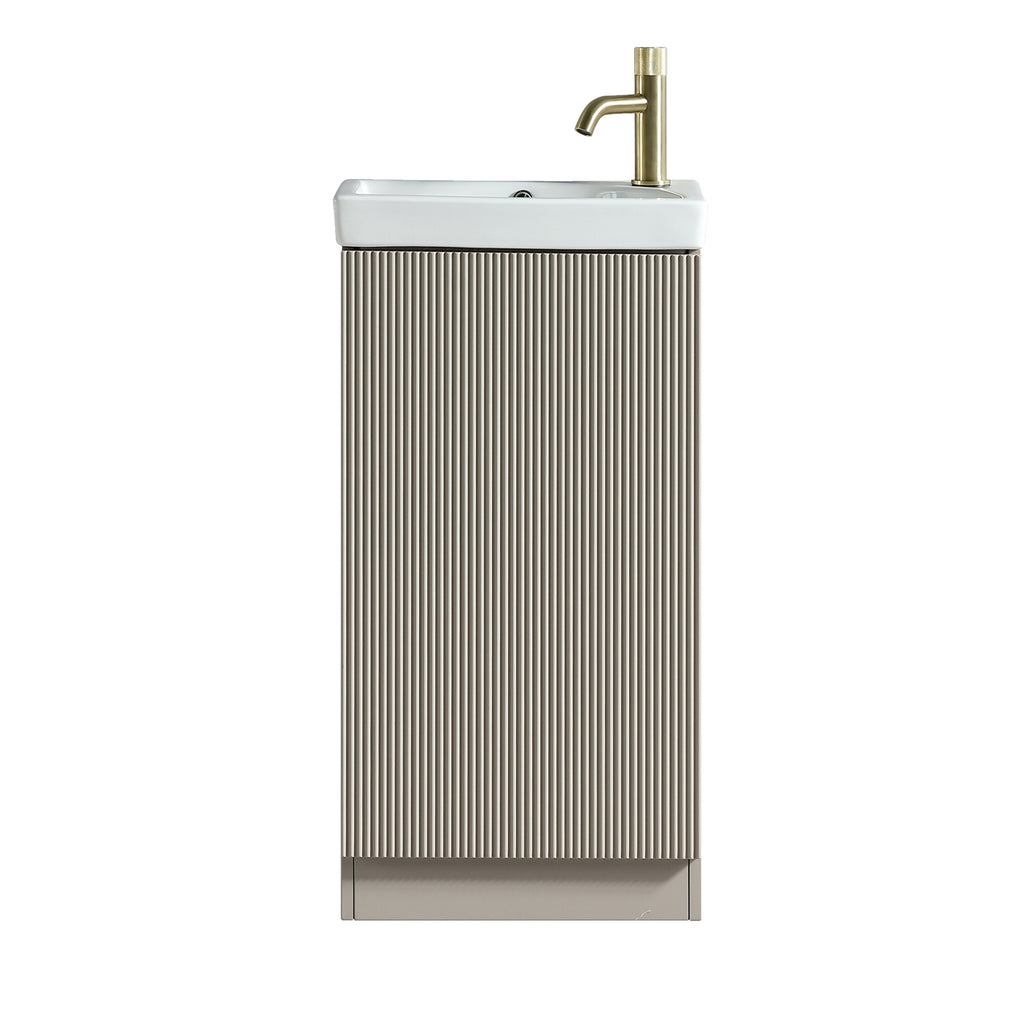 Fluted Mini Cloakroom Vanity Unit with Basin Floor Standing Soft Close Door Integrated Storage - Soft Coffee