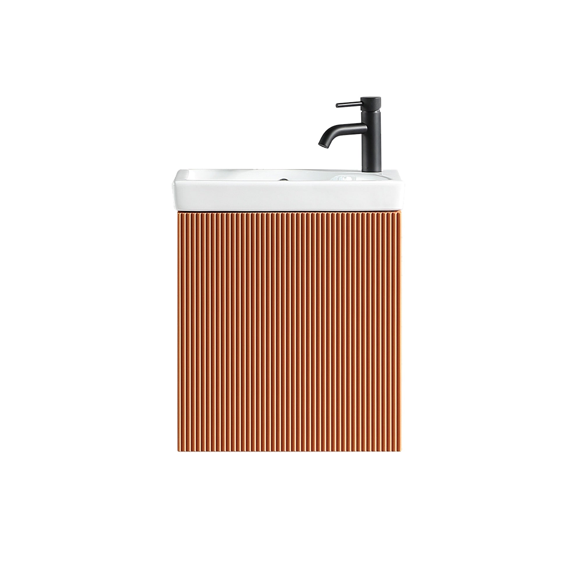 Fluted Mini Cloakroom Vanity Unit with Basin Wall Hung Soft Close Door Integrated Storage - Bruciata Orange