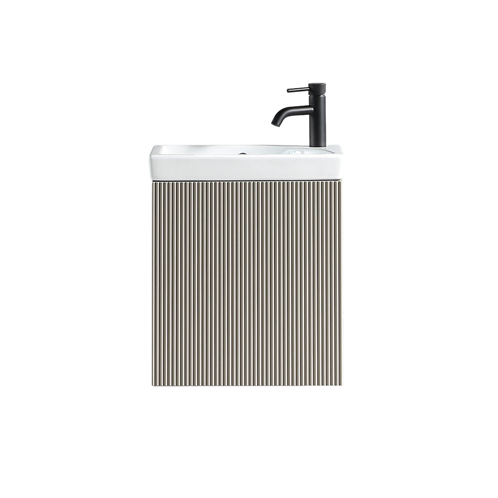 Fluted Mini Cloakroom Vanity Unit with Basin Wall Hung Soft Close Door Integrated Storage - Soft Coffee