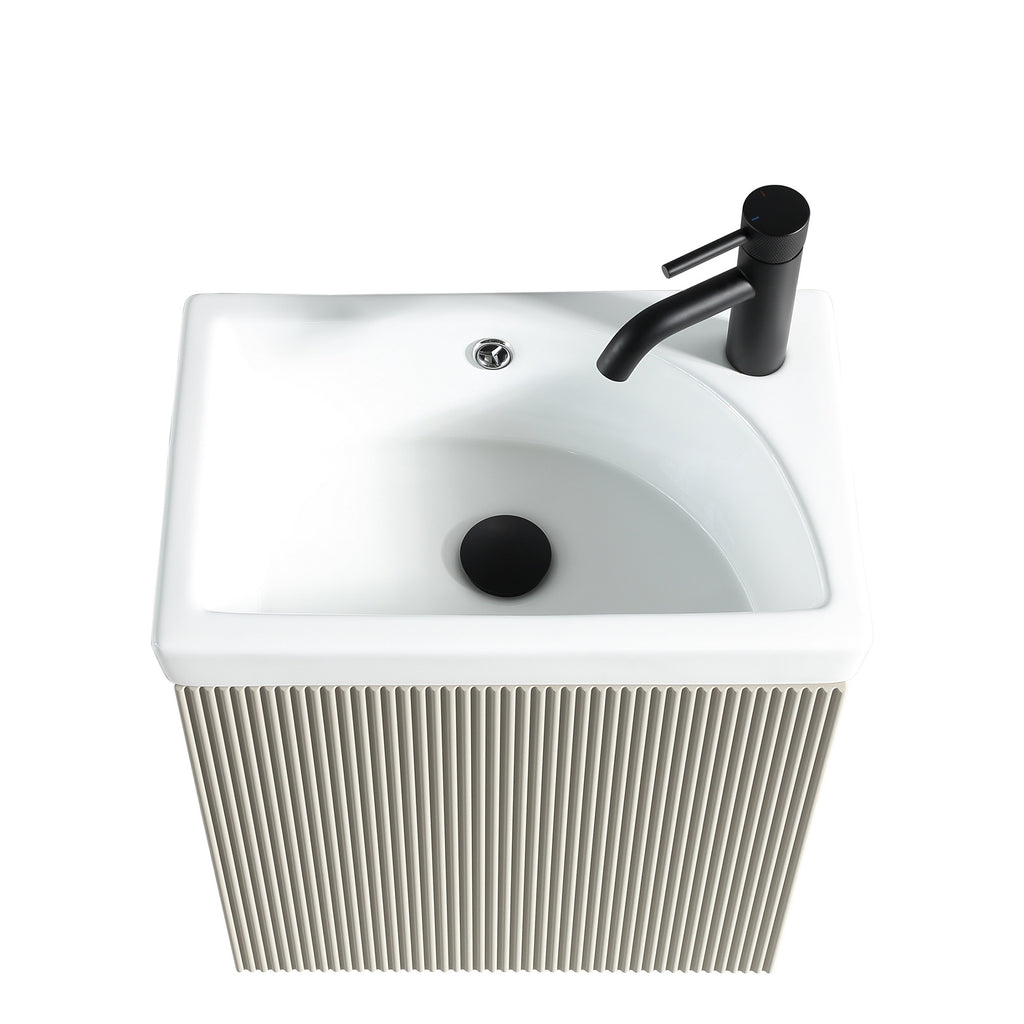 Fluted Mini Cloakroom Vanity Unit with Basin Wall Hung Soft Close Door Integrated Storage - Soft Coffee