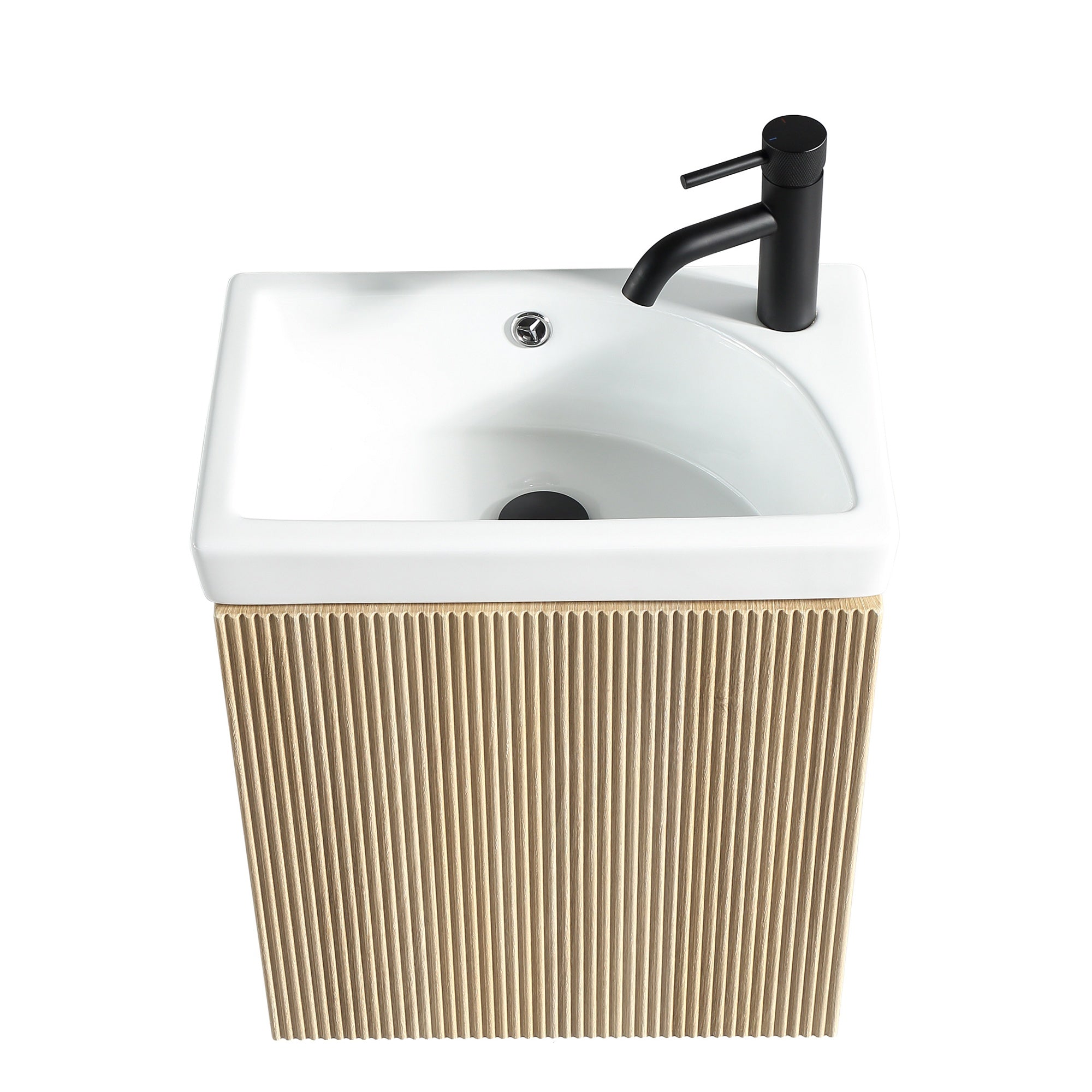 Fluted Mini Cloakroom Vanity Unit with Basin Wall Hung Soft Close Door Integrated Storage - Country Oak