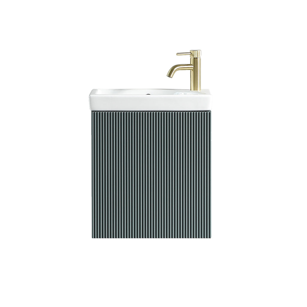 Fluted Mini Cloakroom Vanity Unit with Basin Wall Hung Soft Close Door Integrated Storage - Smoked Sage