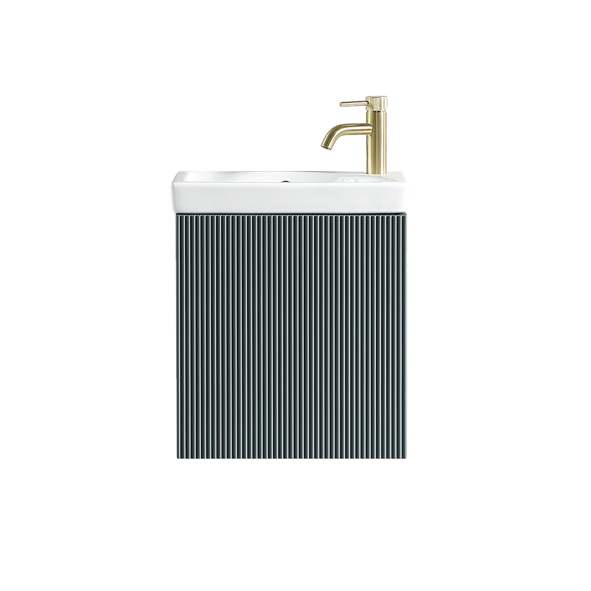 Fluted Mini Cloakroom Vanity Unit with Basin Wall Hung Soft Close Door Integrated Storage - Smoked Sage