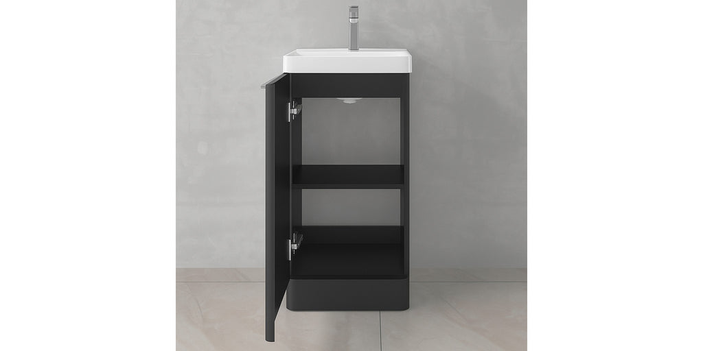 Bathroom Cloakroom Vanity Unit Compact Basin Sink Black 400mm Soft Close Cabinet - Brushed Gold Handle