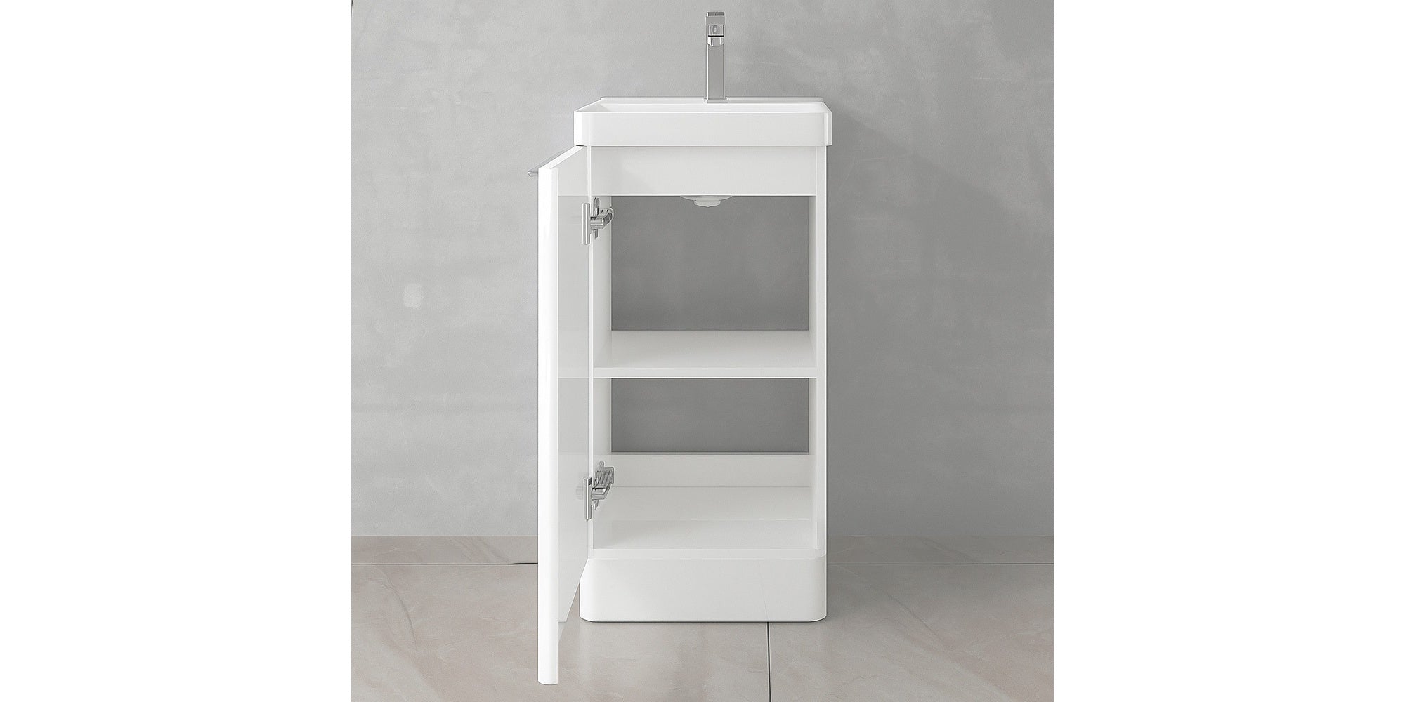 Bathroom Cloakroom Vanity Unit Compact Basin Sink White 400mm Soft Close Cabinet - Polished Chrome Handle